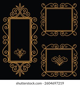 Set of vintage gold frames with ornate floral patterns and decorative borders.
