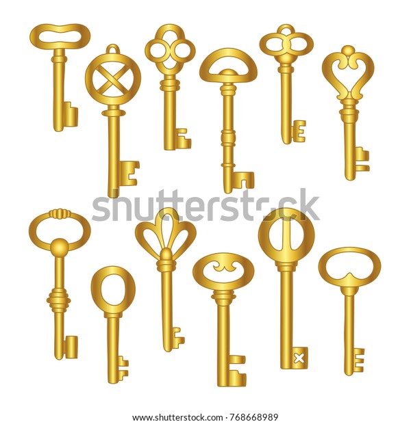 Set Vintage Gold Keys Isolated On Stock Vector (Royalty Free) 768668989