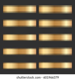 Set of vintage gold ornamental borders, decorative vector lines on black
