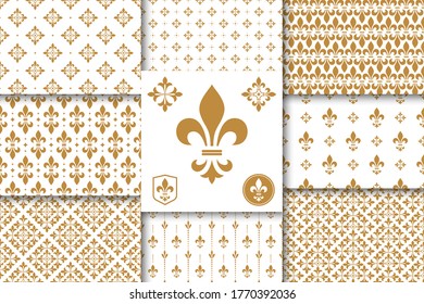 Set of vintage gold patterns. Floral vector elements