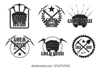 Set of vintage gold rush vector illustration