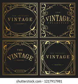 Set of vintage golden art nouveau elements vector