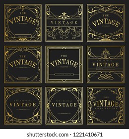 Set of vintage golden art nouveau elements vector