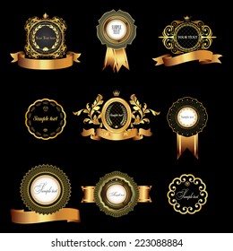 Set of vintage  gold-framed labels.Vector illustration. 