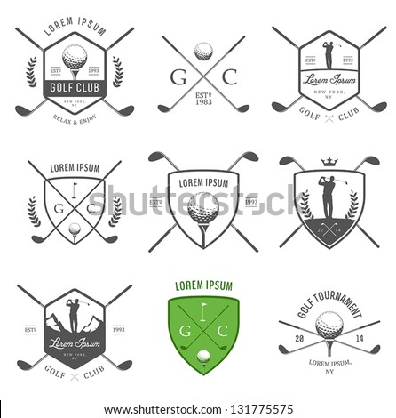 Set of vintage golf labels, badges and emblems