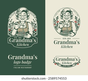 Set of Vintage grandma logo badge, Italian restaurant emblem vector illustration