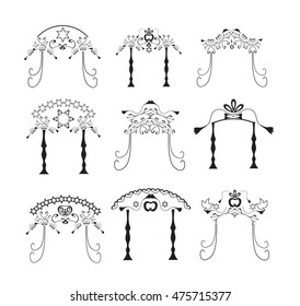 Set of vintage graphic Chuppah. Religious Jewish wedding canopy for. Vector illustration on isolated background