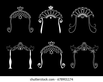 Set of vintage graphic Chuppah. Religious Jewish wedding canopy for. Vector illustration.