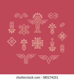 Conjunto de elementos gráficos vintage para el diseño. Diseño de línea de arte para invitaciones, afiches. Elemento lineal. Estilo Geométrico. Ilustración de vectores lineales. Borde lineal geométrico, divisor. Decoración De Páginas.