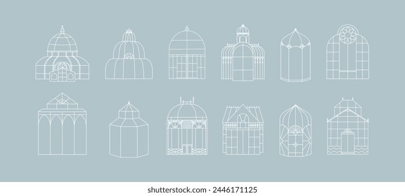 A set of vintage greenhouses. Illustration gardening and growing.