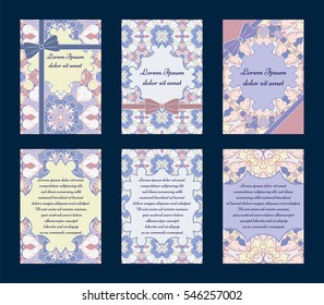 Set of vintage greeting cards with ethnic ornament. Can be used for Save The Date, baby shower, day of Mothers or Valentines and invitations.