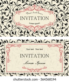 set of vintage greeting cards, invitation with victorian ornaments, beautiful, luxury postcards
