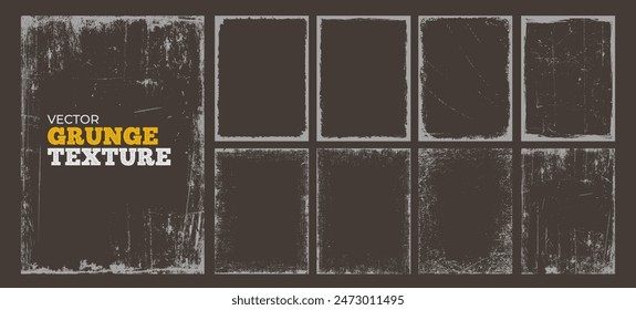 Set of vintage grunge frame or border template and overlay texture with paint brush stroke for social media. Vector grunge frame, background or banner silhouette. Torn paper pattern art for business.