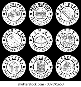 set of vintage grunge labels of food