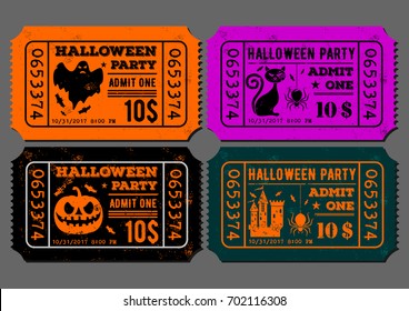 Set of vintage, grunge paper invitation, tickets for Halloween Party