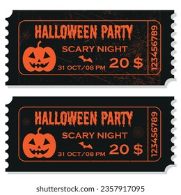 Set of vintage, grunge paper invitations, halloween party tickets.Vector