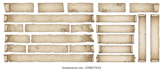 Conjunto de rollos de pergamino de Antiguas Grunge y viejas tiras de Anuncio de papel roto