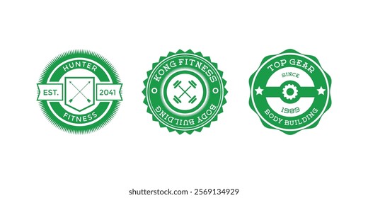 Set of vintage gym fitness logos, emblems, badges, labels, marks, and design elements. Retro graphic art. Vintage Gym Fitness Logos, Badges, Labels, and Emblems Set, Retro Graphic Art for Gym