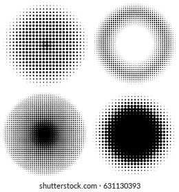 Set of vintage halftone dots vector background. Abstract dotted stippling texture.