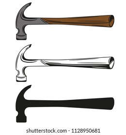 Set vintage hammer in monochrome, color and black style isolated vector illusrtation