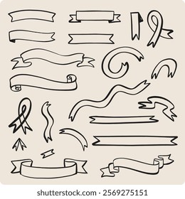 Set of vintage hand drawing ribbons vector