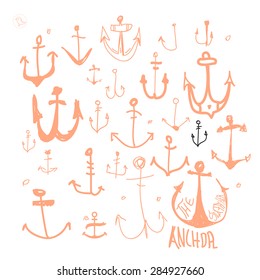 Set of vintage hand drawn anchor and nautical labels / badges