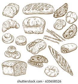 Set of vintage hand drawn bakery elements, vector illustration