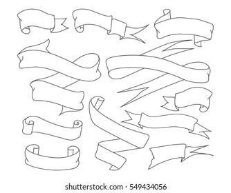 Set of Vintage Hand Drawn Banner / Ribbon, Flag vector illustration
