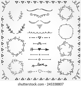 Set of vintage hand drawn decorative vector elements