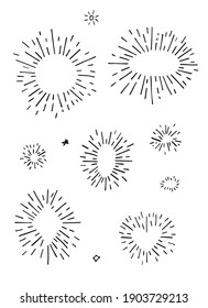 Set Vintage Hand Drawn Design Element Fireworks Black Rays. Vector.