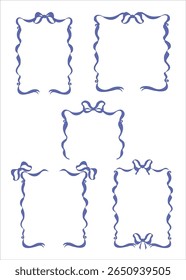 Conjunto de vintage mão desenhado quadros com linhas caprichadas, arcos, fitas em estilo coquette. Vetor elegante minimalista bordas de arte de linha. Ilustração vetorial