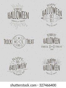 Set of Vintage Hand Drawn Hipster Halloween Icons 