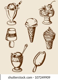 Set of vintage hand drawn ice cream