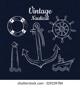 Set vintage hand drawn nautical vector illustration