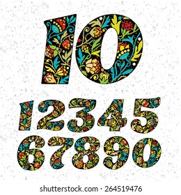 Set of vintage hand drawn numbers. Vector.