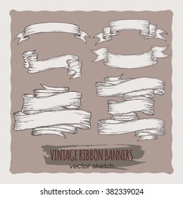 Set of vintage hand drawn ribbon banners. Original artwork for your design.