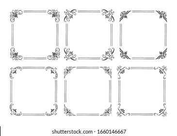 Set of vintage hand drawn squared frames. Vector isolated illustration.