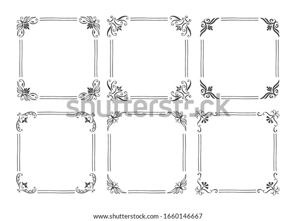 Set of vintage hand drawn squared frames.\
Vector isolated\
illustration.