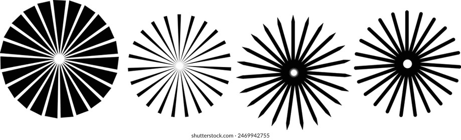 Set of vintage hand drawn sunburst rays design elements, explosion, fireworks black rays, vector illustration eps 10.