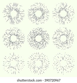 Set of vintage hand drawn sunbursts. Stock vector
