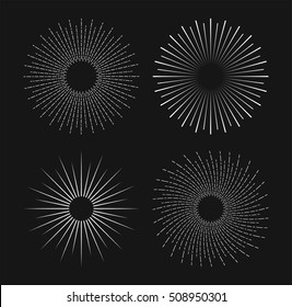 Set of vintage hand drawn sunbursts. Sunburst Shine, Sunburst Design. Collection of vector sunburst