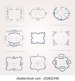 set of vintage hand drawn vignettes