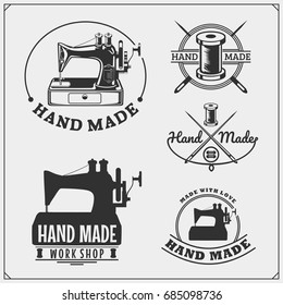 Set  of vintage hand made labels, badges, emblems and design elements.