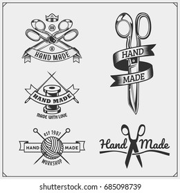 Set  of vintage hand made labels, badges, emblems and design elements.