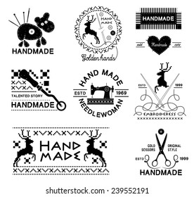 Set of vintage hand made and tailor labels, emblems and designed elements