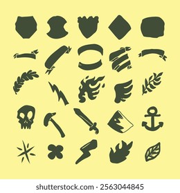 set of vintage hand-drawn badge elements