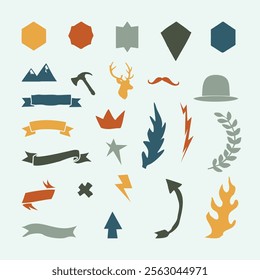 set of vintage hand-drawn badge elements
