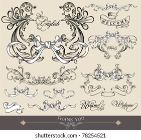 set of vintage hand-drawn elements - cool for invitation card