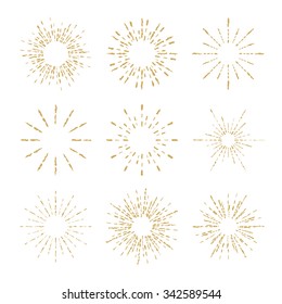 Set of vintage handdrawn sunbursts vector illustration