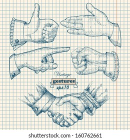 Set of vintage hands. Retro styled design elements. 